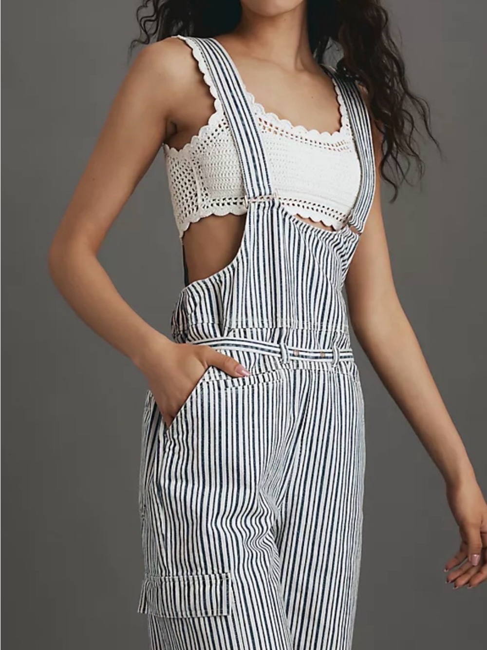 Pilcro Blue & White Striped Lowfront Cotton Overalls Jumpsuit